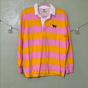 Yellow and pink collared long sleeve shirt